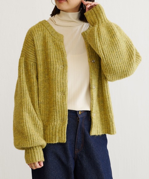 BONbazaar（ボンバザール）の「ざっくりMIXヤーンぽよん袖カーデ（カーディガン/ボレロ・レディース・アイボリー/グリーン系その他/ブルー系その他・FREE）」の9枚目の写真