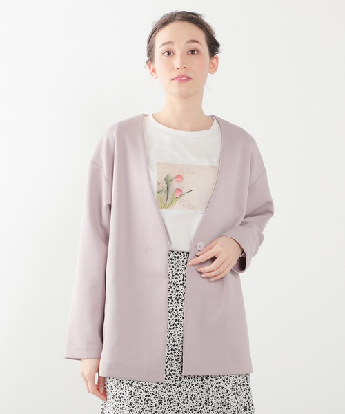 Honeys（ハニーズ）の「カラーレスハーフコート（ノーカラーコート・レディース・ネイビー/ピンクベージュ/ピンク系その他/グレイッシュベージュ・LL/S/M/L）」の20枚目の写真