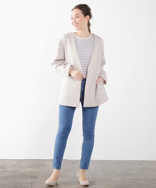 Honeys（ハニーズ）の「カラーレスハーフコート（ノーカラーコート・レディース・ネイビー/ピンクベージュ/ピンク系その他/グレイッシュベージュ・LL/S/M/L）」の5枚目の写真