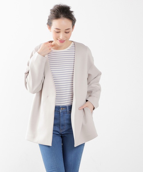 Honeys（ハニーズ）の「カラーレスハーフコート（ノーカラーコート・レディース・ネイビー/ピンクベージュ/ピンク系その他/グレイッシュベージュ・LL/S/M/L）」の6枚目の写真