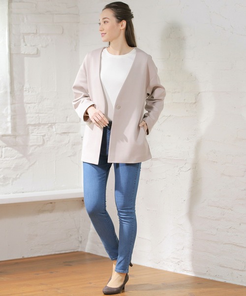 Honeys（ハニーズ）の「カラーレスハーフコート（ノーカラーコート・レディース・ネイビー/ピンクベージュ/ピンク系その他/グレイッシュベージュ・LL/S/M/L）」の11枚目の写真