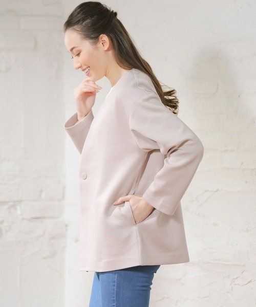 Honeys（ハニーズ）の「カラーレスハーフコート（ノーカラーコート・レディース・ネイビー/ピンクベージュ/ピンク系その他/グレイッシュベージュ・LL/S/M/L）」の12枚目の写真