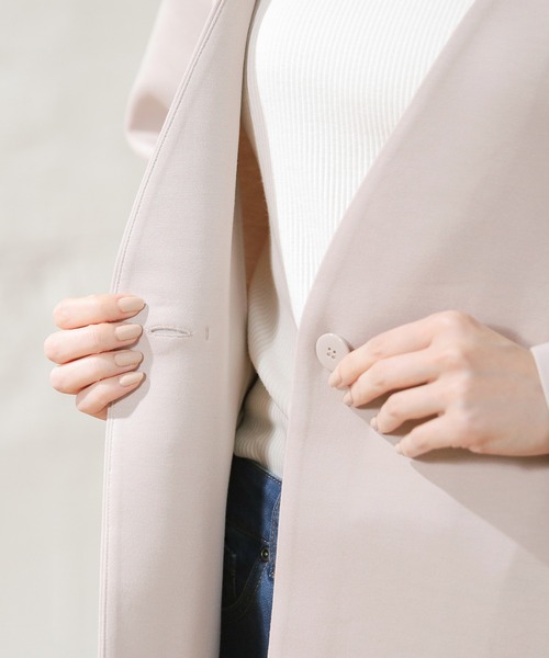 Honeys（ハニーズ）の「カラーレスハーフコート（ノーカラーコート・レディース・ネイビー/ピンクベージュ/ピンク系その他/グレイッシュベージュ・LL/S/M/L）」の14枚目の写真