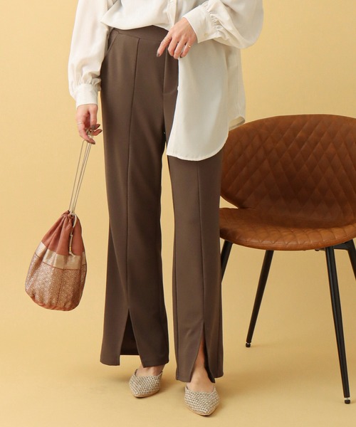 libelle more(リベル モア)の「カットジョーゼット センタースリットフレアパンツ(その他パンツ・レディース・ブラック/モカ/ラベンダー・M)」の1枚目の写真