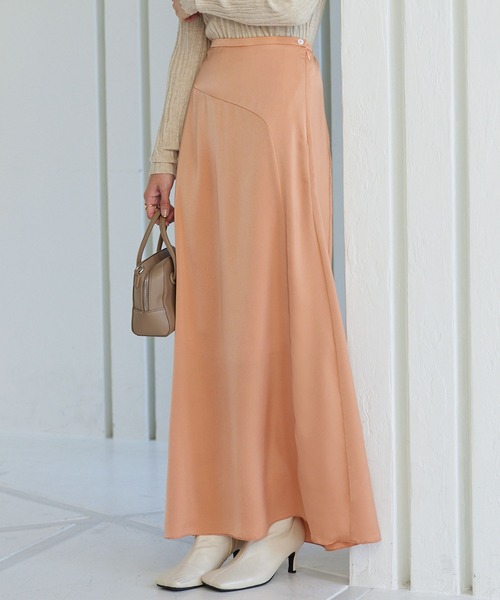 KOBE LETTUCE(コウベレタス)の「シェルポイント切替えサテンスカート(スカート・レディース・アイボリー/ミント/オレンジ系・FREE)」の1枚目の写真