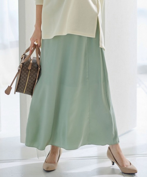KOBE LETTUCE(コウベレタス)の「シェルポイント切替えサテンスカート(スカート・レディース・アイボリー/ミント/オレンジ系・FREE)」の3枚目の写真