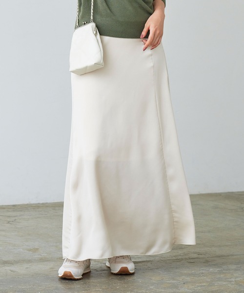 KOBE LETTUCE(コウベレタス)の「シェルポイント切替えサテンスカート(スカート・レディース・アイボリー/ミント/オレンジ系・FREE)」の6枚目の写真