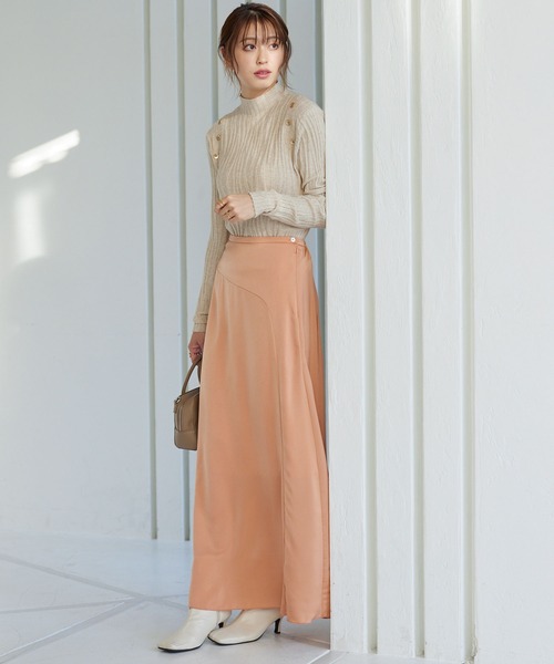 KOBE LETTUCE(コウベレタス)の「シェルポイント切替えサテンスカート(スカート・レディース・アイボリー/ミント/オレンジ系・FREE)」の4枚目の写真