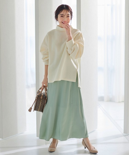 KOBE LETTUCE(コウベレタス)の「シェルポイント切替えサテンスカート(スカート・レディース・アイボリー/ミント/オレンジ系・FREE)」の7枚目の写真