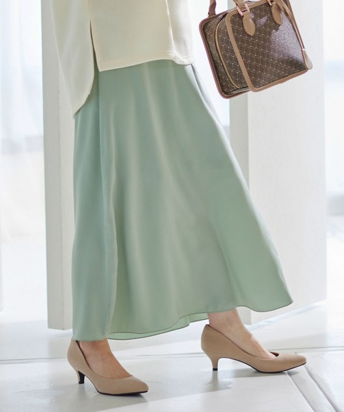 KOBE LETTUCE(コウベレタス)の「シェルポイント切替えサテンスカート(スカート・レディース・アイボリー/ミント/オレンジ系・FREE)」の5枚目の写真