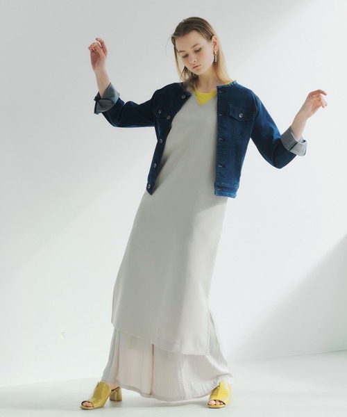 YECCA VECCA（イェッカヴェッカ）の「ノーカラーGジャン　＊◆（デニムジャケット・レディース・インディゴブルー/ライトインディゴブルー・S/M）」の5枚目の写真