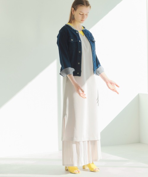 YECCA VECCA（イェッカヴェッカ）の「ノーカラーGジャン　＊◆（デニムジャケット・レディース・インディゴブルー/ライトインディゴブルー・S/M）」の6枚目の写真