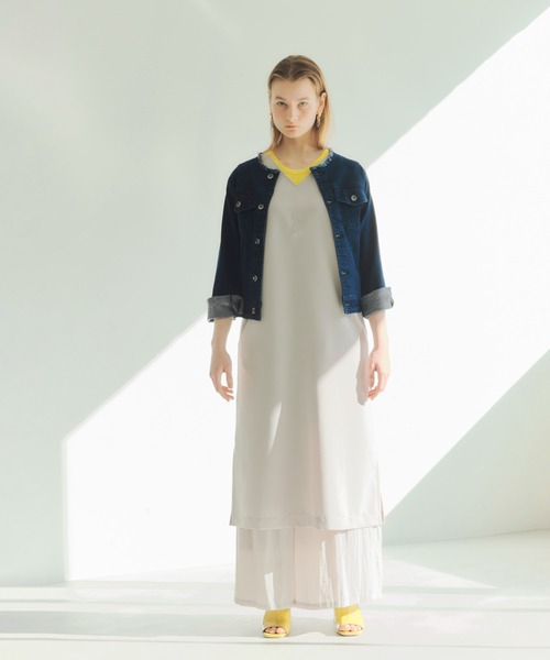 YECCA VECCA（イェッカヴェッカ）の「ノーカラーGジャン　＊◆（デニムジャケット・レディース・インディゴブルー/ライトインディゴブルー・S/M）」の8枚目の写真