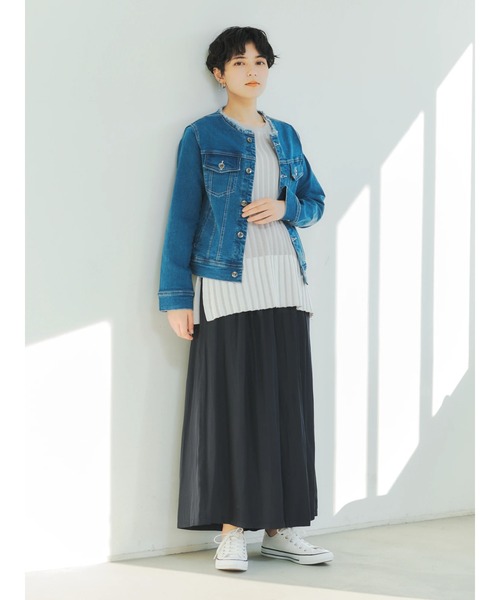 YECCA VECCA（イェッカヴェッカ）の「ノーカラーGジャン　＊◆（デニムジャケット・レディース・インディゴブルー/ライトインディゴブルー・S/M）」の14枚目の写真