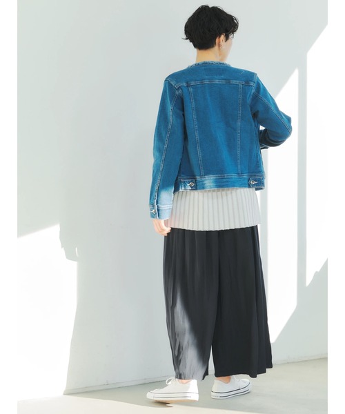 YECCA VECCA（イェッカヴェッカ）の「ノーカラーGジャン　＊◆（デニムジャケット・レディース・インディゴブルー/ライトインディゴブルー・S/M）」の16枚目の写真