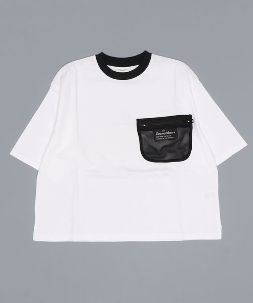 GROOVY COLORS(グルービーカラーズ)の「天竺 ワイドシルエット ポケット Tシャツ(Tシャツ/カットソー・キッズ・ホワイト/ピンク/ブラック・140/130)」の1枚目の写真