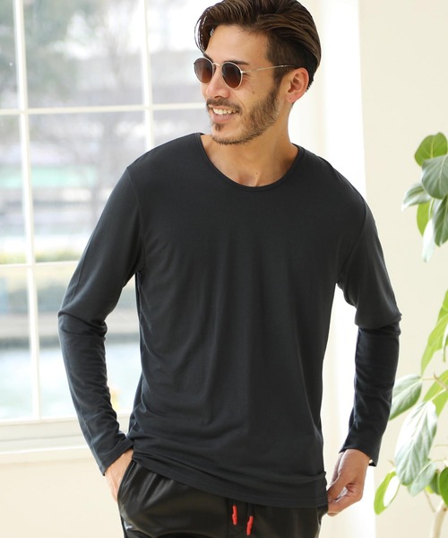 roshell(ロシェル)の「ストレッチUネック無地長袖Tシャツ(Tシャツ/カットソー・メンズ・ホワイト/チャコールグレー/ブラック/ネイビー・SMALL/MEDIUM/LARGE/X-LARGE/XX-LARGE)」の3枚目の写真