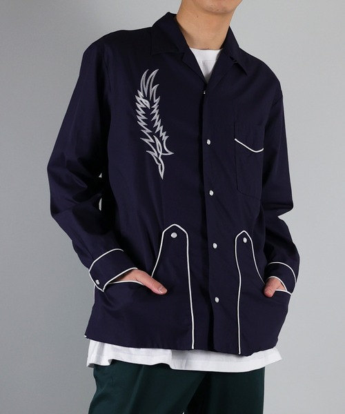 NUMBER (N)INE（ナンバーナイン）の「NUMBER (N)INE / ナンバーナイン EMBROIDERED  COTTON SHIRT/サテンパイピング刺繍 L/Sシャツ（シャツ/ブラウス・メンズ・ブラック/ネイビー/アイボリー・2/4/3）」の3枚目の写真