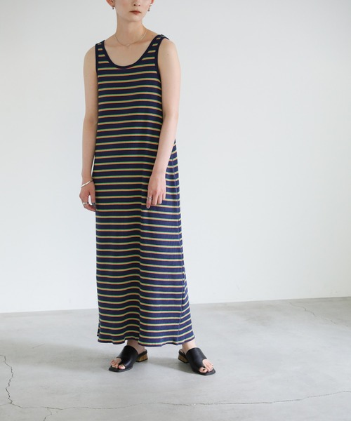 select MOCA(セレクトモカ)の「2WAYボーダーリブマキシワンピース(ワンピース・レディース・ダークネイビー/イエロー/ベージュ・FREE)」の9枚目の写真