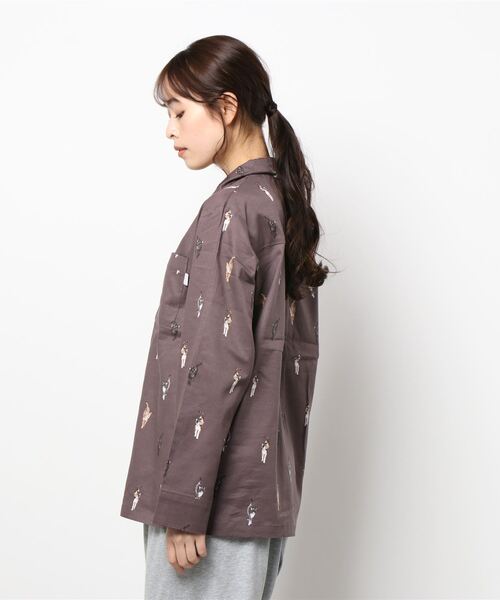gelato pique（ジェラートピケ）の「【UNISEX】ネコモチーフシャツ（ルームウェア/パジャマ・レディース・ベージュ/ダークグレー・M-L/S-M）」の16枚目の写真
