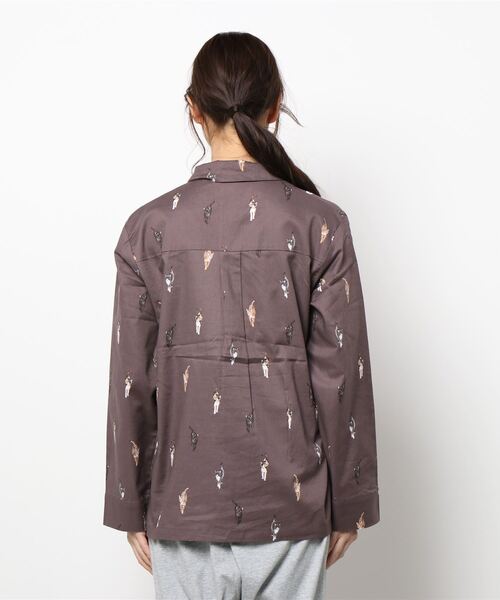 gelato pique（ジェラートピケ）の「【UNISEX】ネコモチーフシャツ（ルームウェア/パジャマ・レディース・ベージュ/ダークグレー・M-L/S-M）」の17枚目の写真