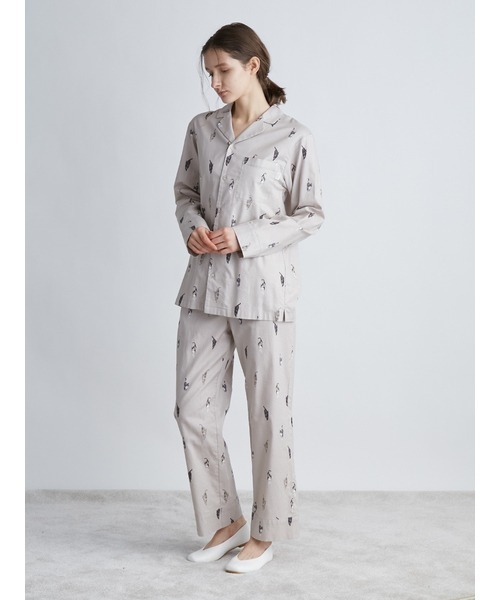 gelato pique（ジェラートピケ）の「【UNISEX】ネコモチーフシャツ（ルームウェア/パジャマ・レディース・ベージュ/ダークグレー・M-L/S-M）」の12枚目の写真