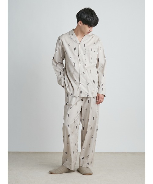 gelato pique（ジェラートピケ）の「【UNISEX】ネコモチーフシャツ（ルームウェア/パジャマ・レディース・ベージュ/ダークグレー・M-L/S-M）」の13枚目の写真