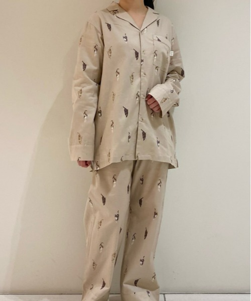 gelato pique（ジェラートピケ）の「【UNISEX】ネコモチーフシャツ（ルームウェア/パジャマ・レディース・ベージュ/ダークグレー・M-L/S-M）」の21枚目の写真
