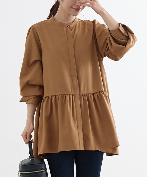 KOBE LETTUCE(コウベレタス)の「バンドカラーゆったりチュニックブラウス(シャツ/ブラウス・レディース・ライラック/ブラック/オフホワイト/ライトブラウン/ブルー・FREE)」の3枚目の写真