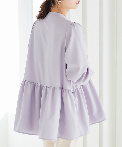 KOBE LETTUCE(コウベレタス)の「バンドカラーゆったりチュニックブラウス(シャツ/ブラウス・レディース・ライラック/ブラック/オフホワイト/ライトブラウン/ブルー・FREE)」の10枚目の写真