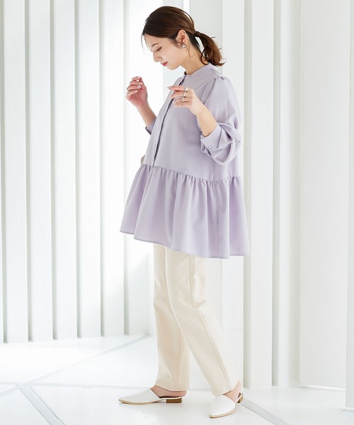 KOBE LETTUCE(コウベレタス)の「バンドカラーゆったりチュニックブラウス(シャツ/ブラウス・レディース・ライラック/ブラック/オフホワイト/ライトブラウン/ブルー・FREE)」の11枚目の写真