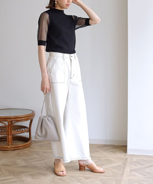 HER CLOSET(ハークローゼット)の「【shemoshelly】イージーケアCOOLタッチ5分袖プチハイネックシアーリブニットトップス(ニット/セーター・レディース・ブラック/アイボリー・M)」の20枚目の写真
