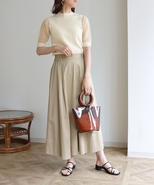 HER CLOSET(ハークローゼット)の「【shemoshelly】イージーケアCOOLタッチ5分袖プチハイネックシアーリブニットトップス(ニット/セーター・レディース・ブラック/アイボリー・M)」の8枚目の写真