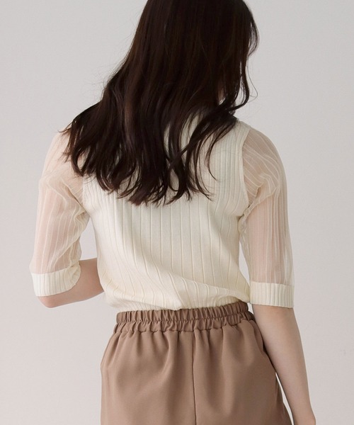 HER CLOSET(ハークローゼット)の「【shemoshelly】イージーケアCOOLタッチ5分袖プチハイネックシアーリブニットトップス(ニット/セーター・レディース・ブラック/アイボリー・M)」の11枚目の写真