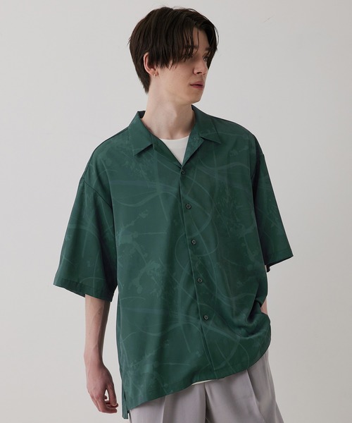 JUNRED(ジュンレッド)の「スプラッシュプリントビッグオープンカラーシャツ(シャツ/ブラウス・メンズ・チャコールグレー/グリーン・S/M/L)」の6枚目の写真