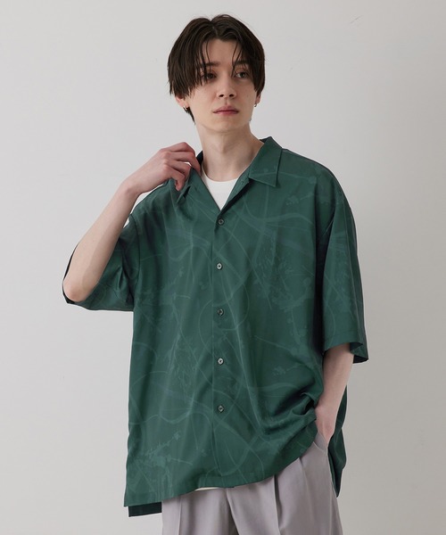 JUNRED(ジュンレッド)の「スプラッシュプリントビッグオープンカラーシャツ(シャツ/ブラウス・メンズ・チャコールグレー/グリーン・S/M/L)」の7枚目の写真