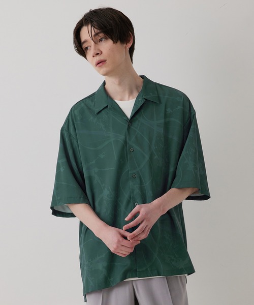JUNRED(ジュンレッド)の「スプラッシュプリントビッグオープンカラーシャツ(シャツ/ブラウス・メンズ・チャコールグレー/グリーン・S/M/L)」の8枚目の写真