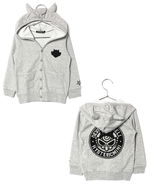 HYSTERIC MINI（ヒステリックミニ）の「HELLO DEVILKIN BELLBOY つの付きカーディガン（カーディガン/ボレロ・キッズ・ブラック/グレー・100/120/110）」の2枚目の写真