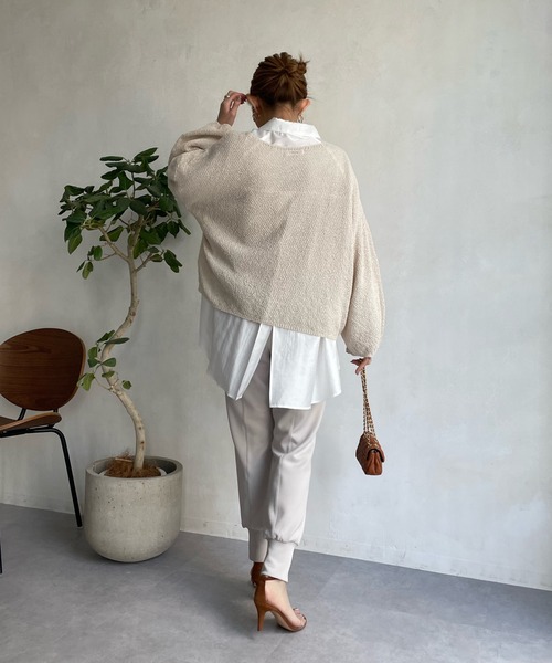 DouDou（ドゥドゥ）の「和紙ショート丈プルオーバー（ニット/セーター・レディース・チャコールグレー/オフホワイト/ピンク・FREE）」の8枚目の写真