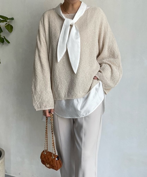 DouDou（ドゥドゥ）の「和紙ショート丈プルオーバー（ニット/セーター・レディース・チャコールグレー/オフホワイト/ピンク・FREE）」の9枚目の写真