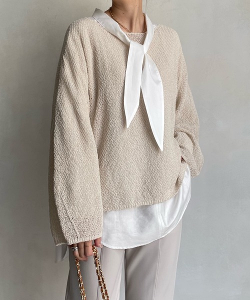 DouDou（ドゥドゥ）の「和紙ショート丈プルオーバー（ニット/セーター・レディース・チャコールグレー/オフホワイト/ピンク・FREE）」の10枚目の写真