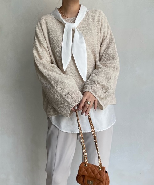 DouDou（ドゥドゥ）の「和紙ショート丈プルオーバー（ニット/セーター・レディース・チャコールグレー/オフホワイト/ピンク・FREE）」の11枚目の写真