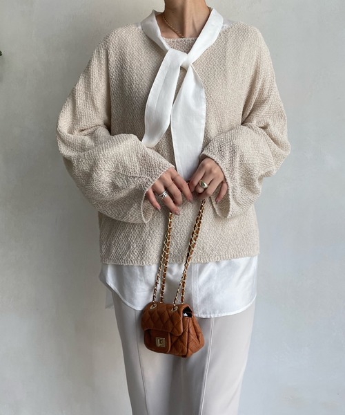 DouDou（ドゥドゥ）の「和紙ショート丈プルオーバー（ニット/セーター・レディース・チャコールグレー/オフホワイト/ピンク・FREE）」の12枚目の写真