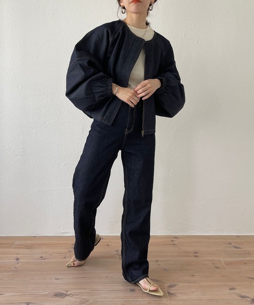 wee9s(ウィークス)の「volume sleeve denim jacket / たっぷりボリュームスリーブデニムジャケット(デニムジャケット・レディース・ブラック/ネイビー・FREE)」の7枚目の写真