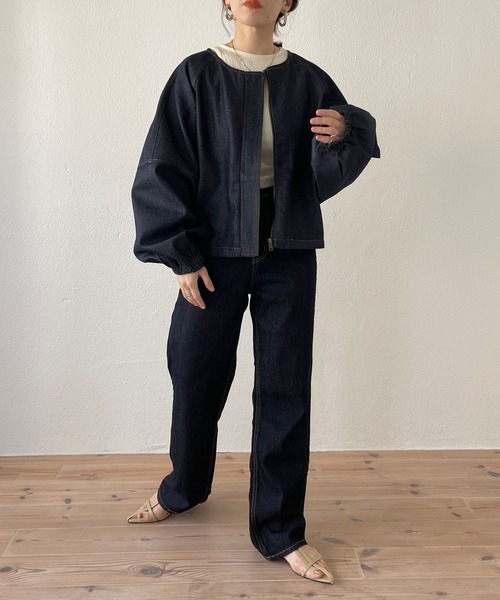 wee9s(ウィークス)の「volume sleeve denim jacket / たっぷりボリュームスリーブデニムジャケット(デニムジャケット・レディース・ブラック/ネイビー・FREE)」の20枚目の写真