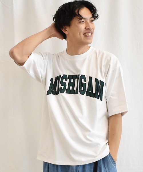 SPENDY'S Store(スペンディーズストア)の「サテン刺しゅうロゴ5分袖トレーナー(スウェット・メンズ・ホワイト/ブラック/ブルー/グレイッシュベージュ・M/L)」の5枚目の写真