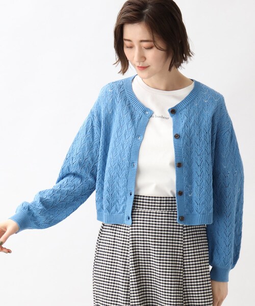 grove（グローブ）の「◆透かし柄ショートカーディガン（カーディガン/ボレロ・レディース・ブラック/ブルー/アイボリー・01/02/03/04/05）」の3枚目の写真
