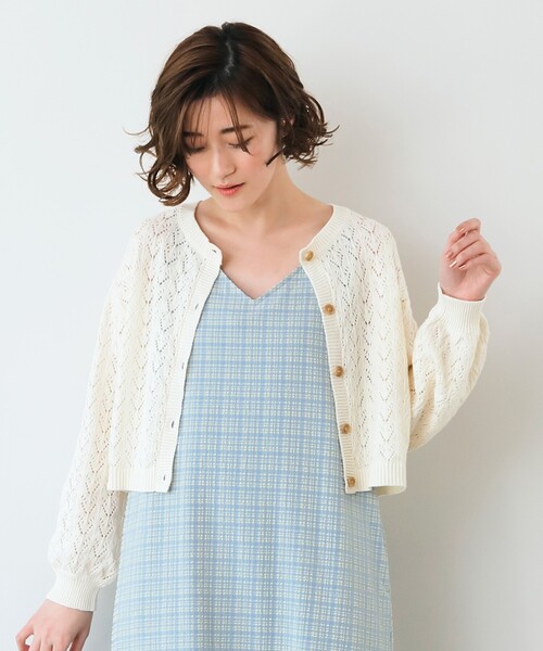 grove（グローブ）の「◆透かし柄ショートカーディガン（カーディガン/ボレロ・レディース・ブラック/ブルー/アイボリー・01/02/03/04/05）」の2枚目の写真