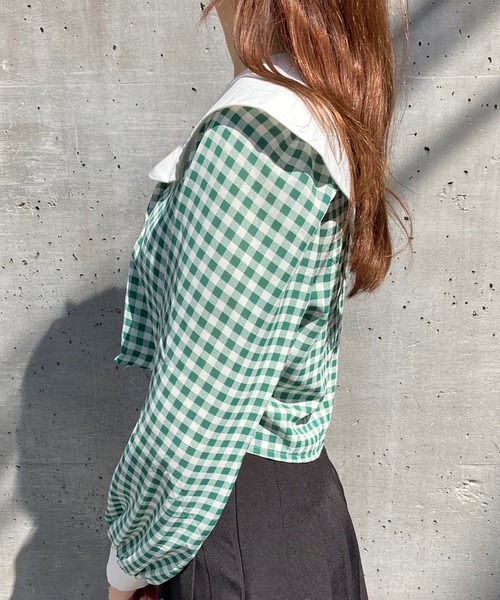 Voyage titty&Co.PETIT（ボヤージュティティアンドコープチ）の「【Voyage titty&Co.】ダブルボタンチェックシャツ（シャツ/ブラウス・レディース・グリーン/ブラック・FREE）」の4枚目の写真