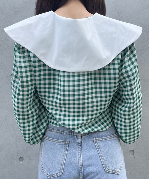 Voyage titty&Co.PETIT（ボヤージュティティアンドコープチ）の「【Voyage titty&Co.】ダブルボタンチェックシャツ（シャツ/ブラウス・レディース・グリーン/ブラック・FREE）」の5枚目の写真